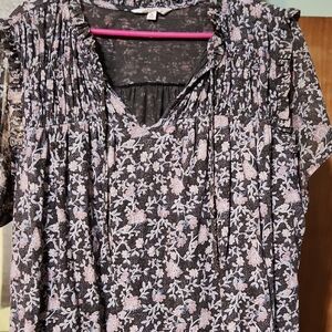 Lucky Brand Black and Pink Floral Blouse